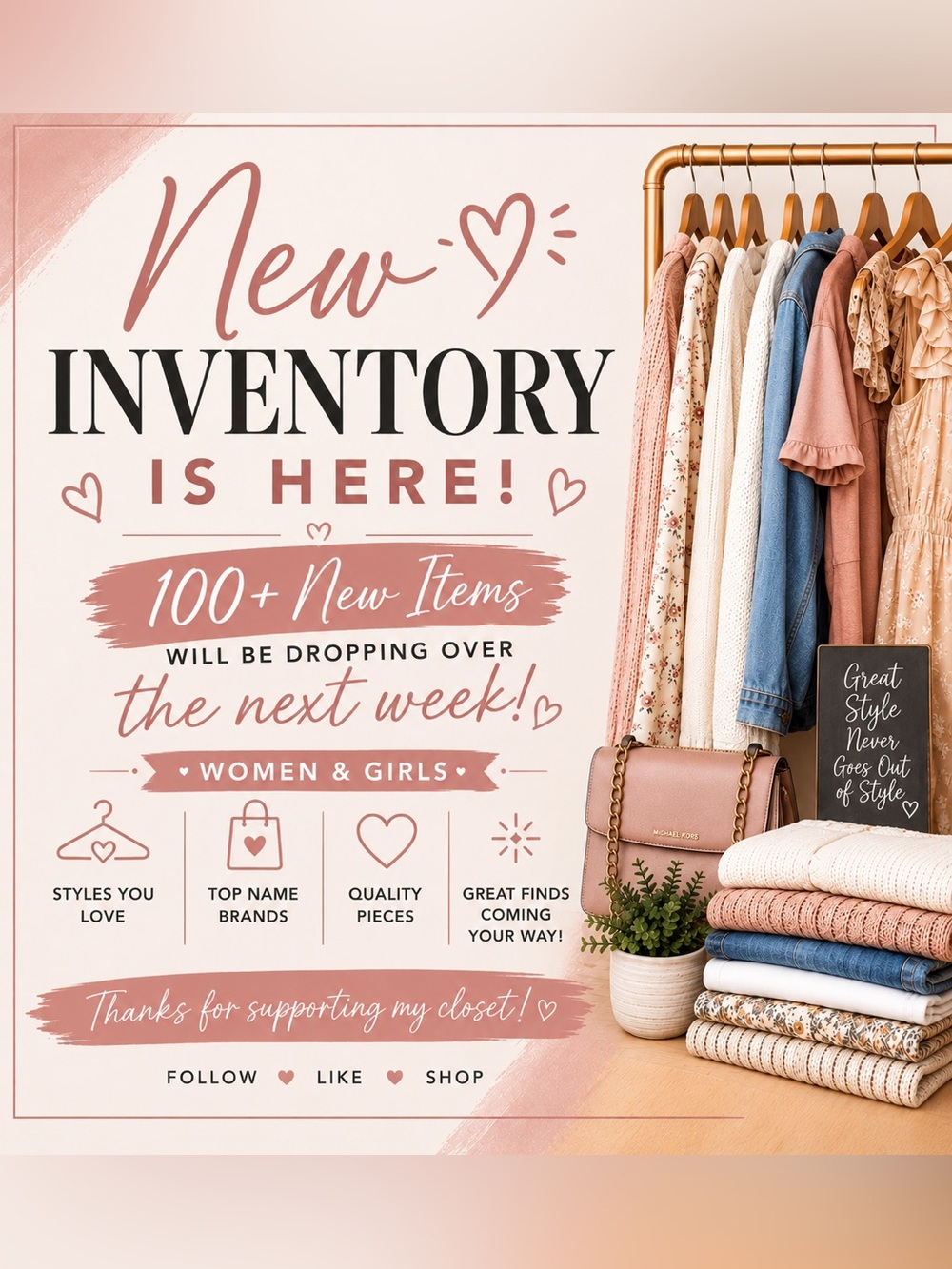Women's Clothing & Accessories Display in Blush Pink and Denim Blue